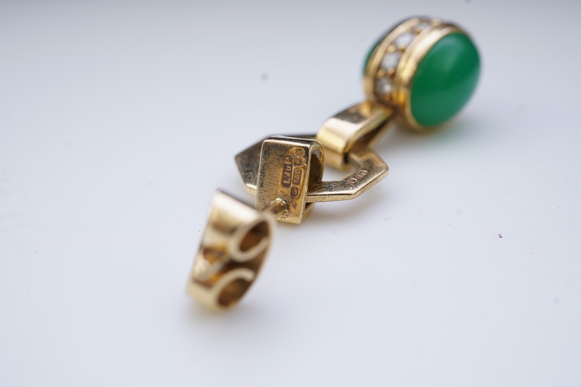 A pair of chalcedony and diamond earrings
